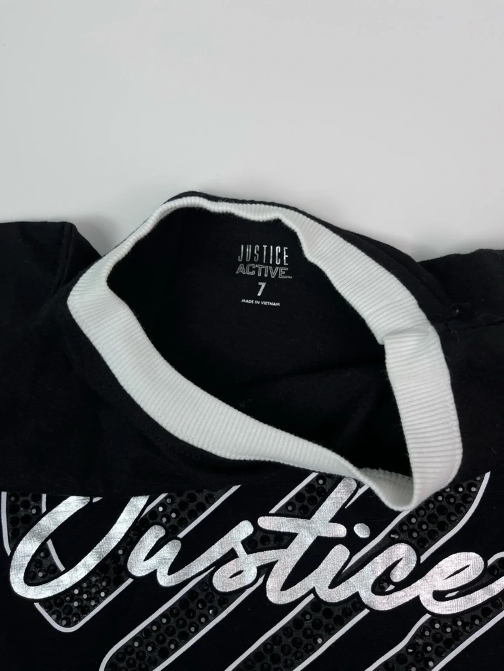 Girls Kids Justice Black Embellished Logo T-shirt size 7
